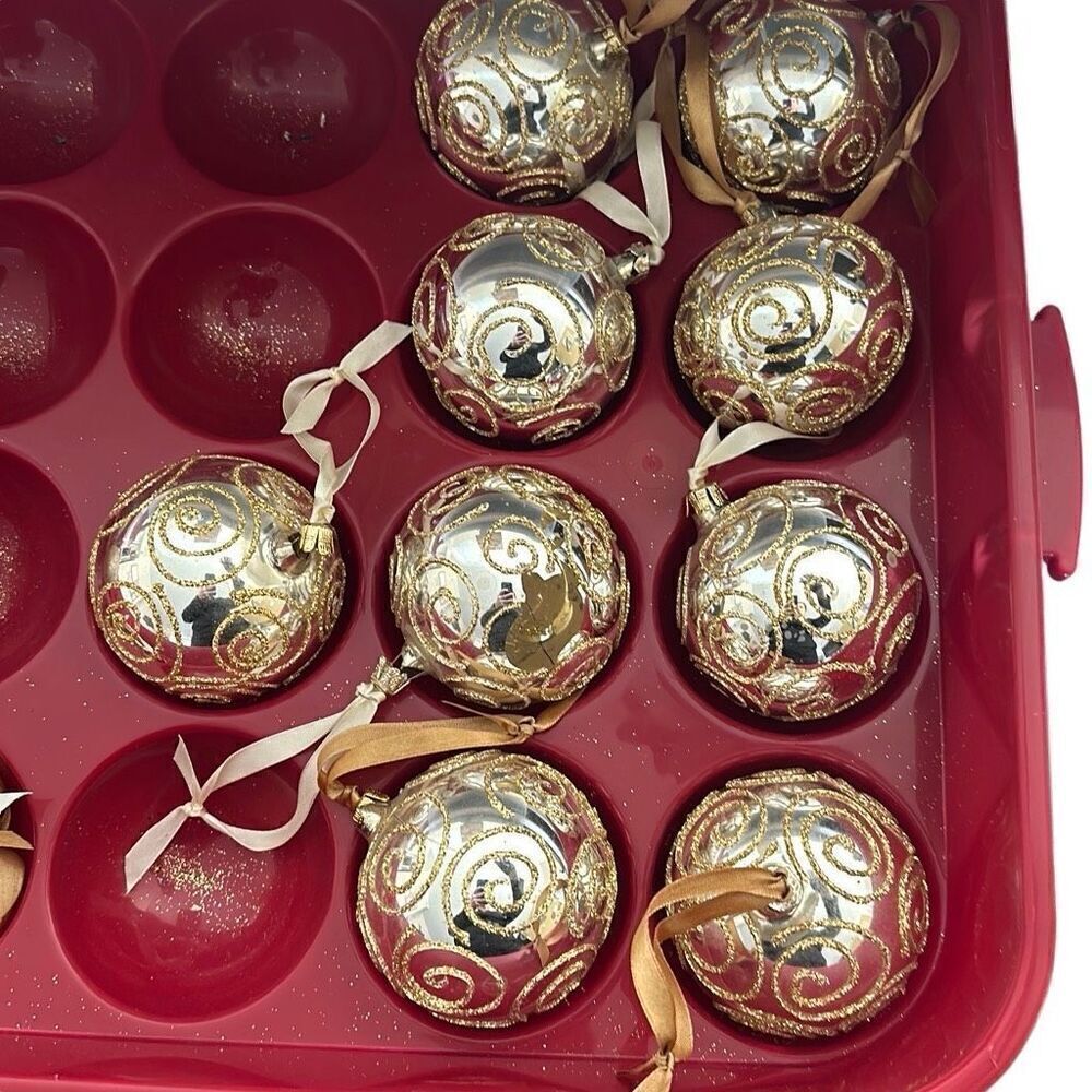 Set of 9 Silver & Gold Glittered Swirl Glass Bulb Ornaments